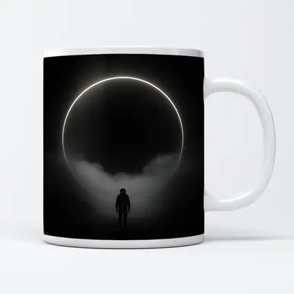 Lone Silhouette Standing Before Glowing Circle