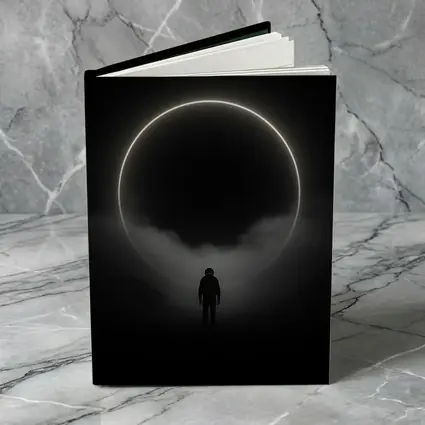 Lone Silhouette Standing Before Glowing Circle
