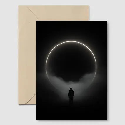 Lone Silhouette Standing Before Glowing Circle