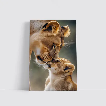 Lioness and Cub Tender Moment Outdoors