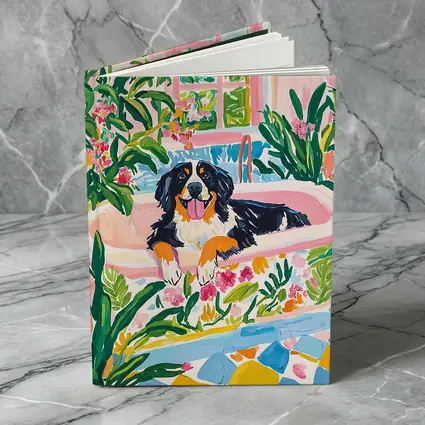 Bernese Mountain Dog Relaxing In Floral Bath