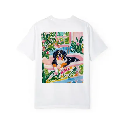 Bernese Mountain Dog Relaxing In Floral Bath