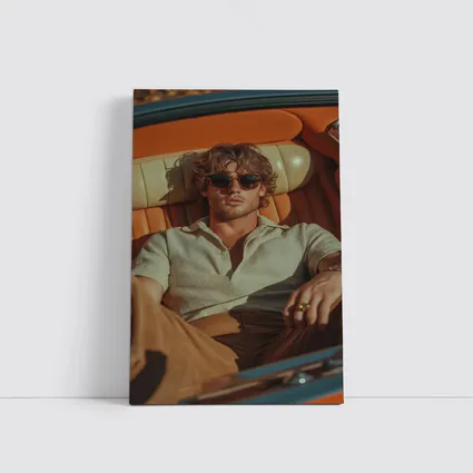 Man Relaxing in Vintage Convertible Car