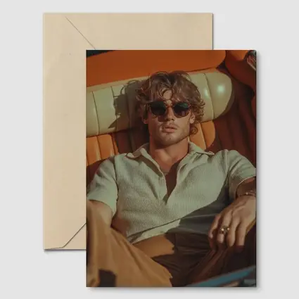 Man Relaxing in Vintage Convertible Car