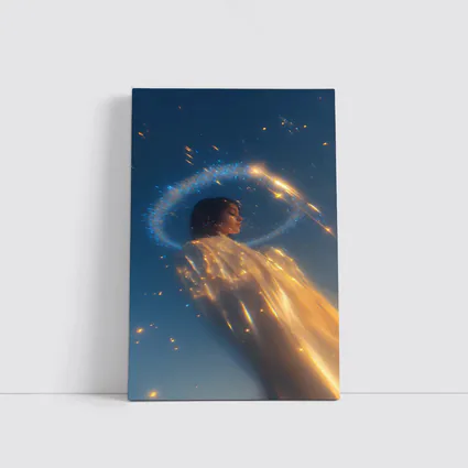 Angel Woman Golden Light Blue Sky