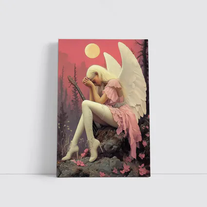 Angel Girl Pink Dress Moonlit Forest