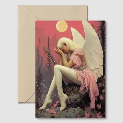 Angel Girl Pink Dress Moonlit Forest