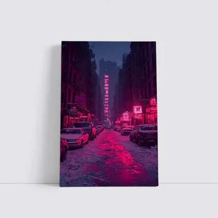 Neon Pink City Street Winter Night