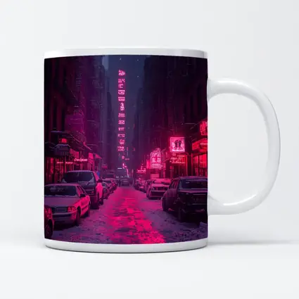 Neon Pink City Street Winter Night