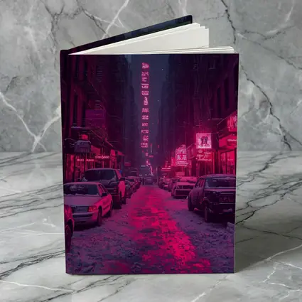 Neon Pink City Street Winter Night