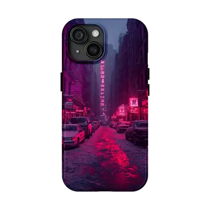 Neon Pink City Street Winter Night