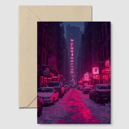 Neon Pink City Street Winter Night