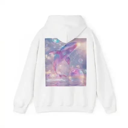 Pink Whale Jumping Iridescent Bubbles Dreamy Sky