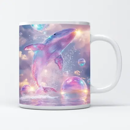 Pink Whale Jumping Iridescent Bubbles Dreamy Sky