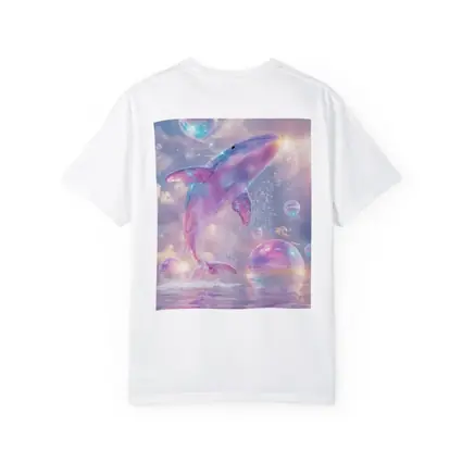 Pink Whale Jumping Iridescent Bubbles Dreamy Sky
