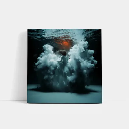 Woman In White Dress Underwater Dark Scene