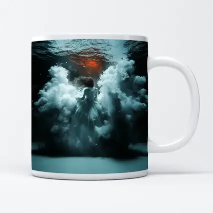 Woman In White Dress Underwater Dark Scene