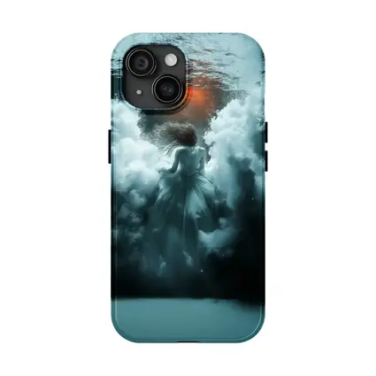 Woman In White Dress Underwater Dark Scene