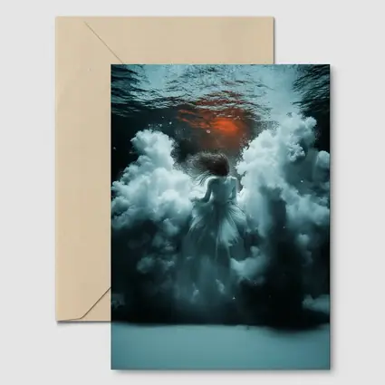 Woman In White Dress Underwater Dark Scene