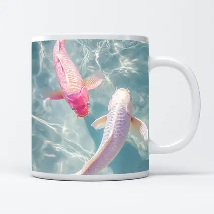 Pink White Koi Fish Clear Blue Water