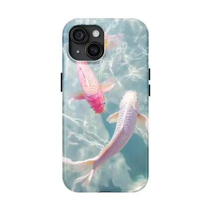 Pink White Koi Fish Clear Blue Water