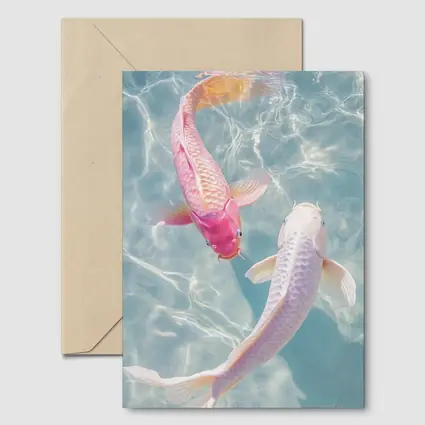 Pink White Koi Fish Clear Blue Water