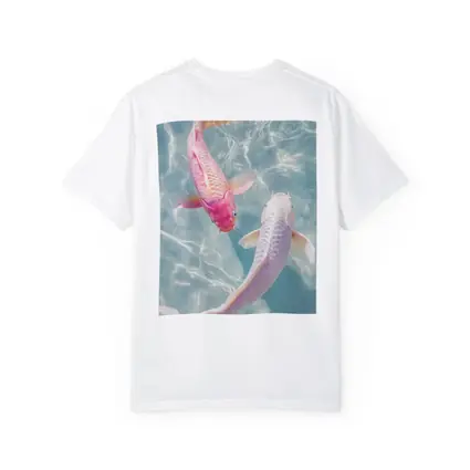 Pink White Koi Fish Clear Blue Water