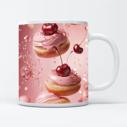 Cherry Donuts Falling Pink Frosting Background