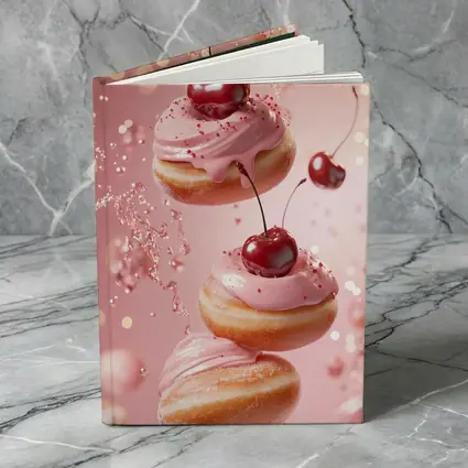 Cherry Donuts Falling Pink Frosting Background