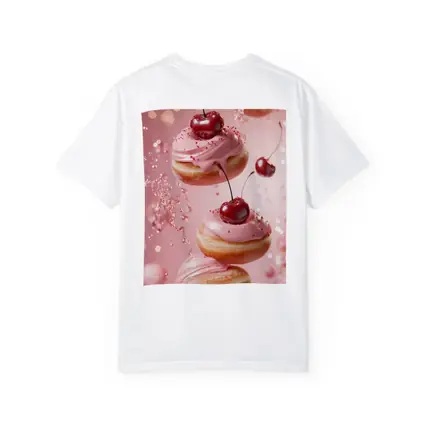Cherry Donuts Falling Pink Frosting Background