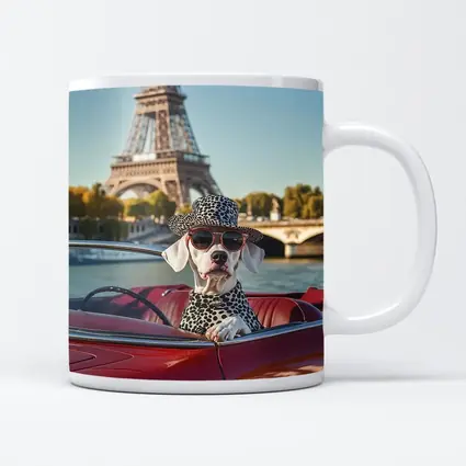 Dalmatian Dog Driving Red Car Paris