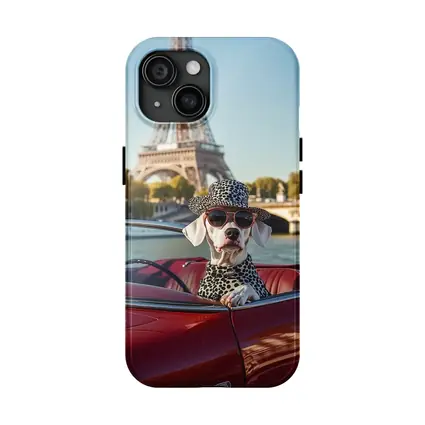 Dalmatian Dog Driving Red Car Paris