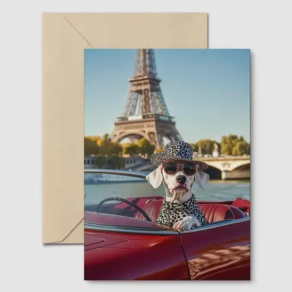 Dalmatian Dog Driving Red Car Paris