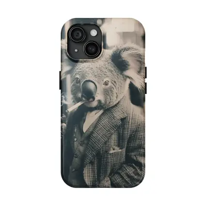 Koala In Suit Smoking Vintage Street Portrait