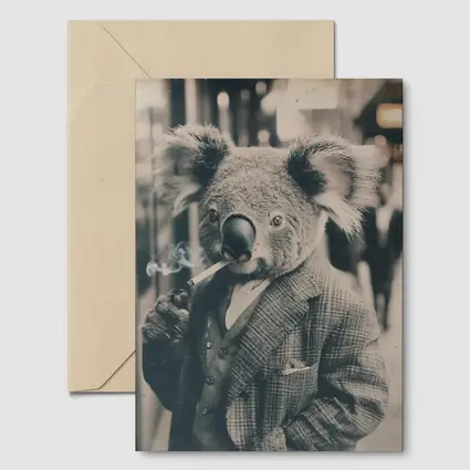 Koala In Suit Smoking Vintage Street Portrait