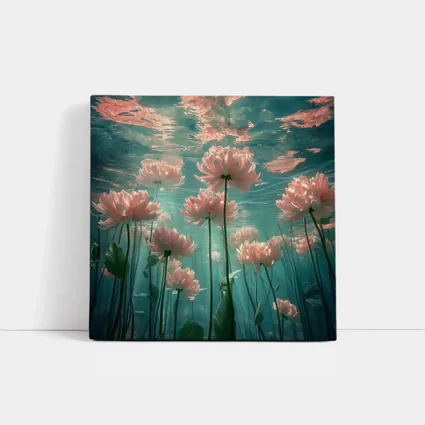 Pink Flowers Blooming Underwater Teal Ocean