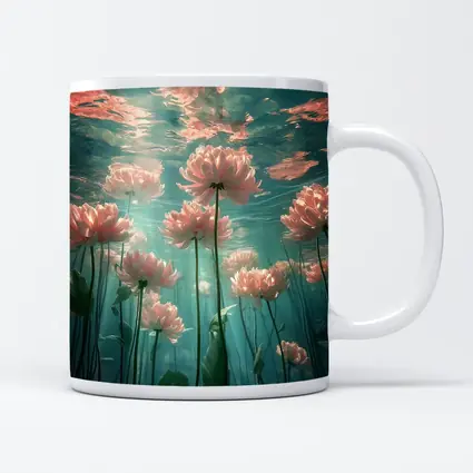 Pink Flowers Blooming Underwater Teal Ocean