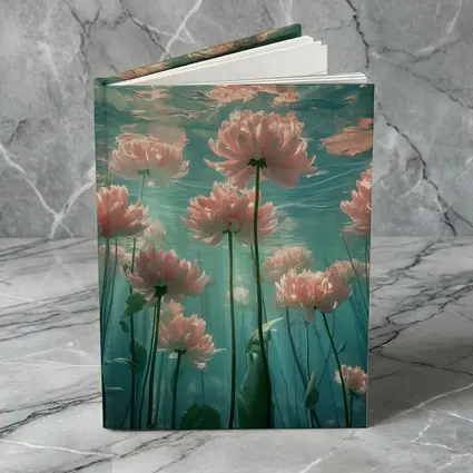 Pink Flowers Blooming Underwater Teal Ocean