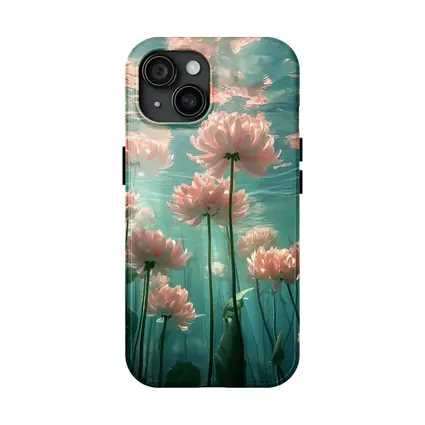 Pink Flowers Blooming Underwater Teal Ocean