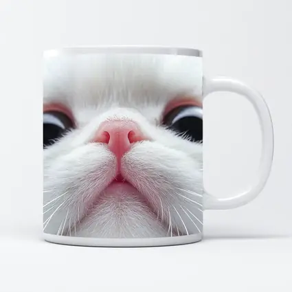 White Cat Close Up Pink Nose Portrait