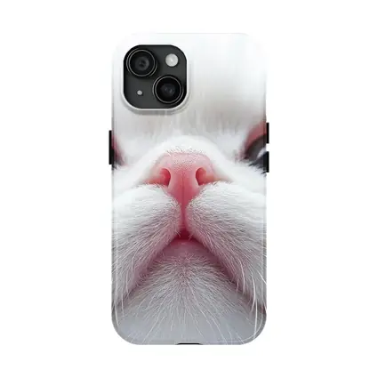 White Cat Close Up Pink Nose Portrait