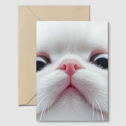 White Cat Close Up Pink Nose Portrait