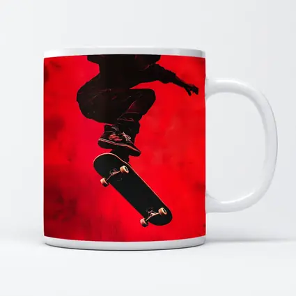 Skateboarder Doing Trick On Red Background