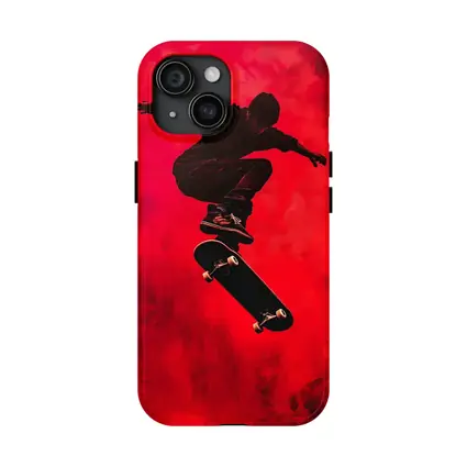Skateboarder Doing Trick On Red Background