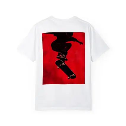 Skateboarder Doing Trick On Red Background