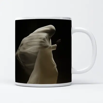 Flowing White Draped Figure Dark Background