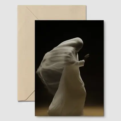 Flowing White Draped Figure Dark Background