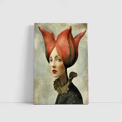 Woman Portrait Tulip Flower Head Surreal Art