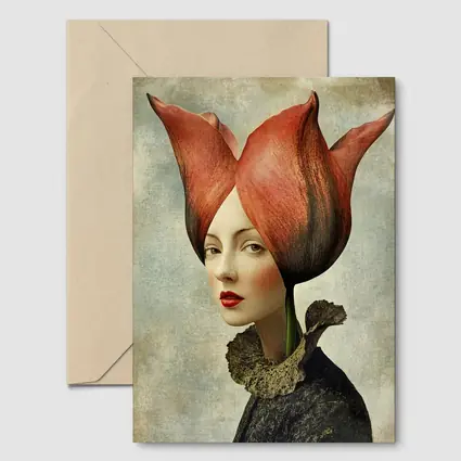 Woman Portrait Tulip Flower Head Surreal Art