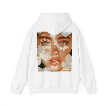 Blue Eyed Woman With White Cherry Blossoms
